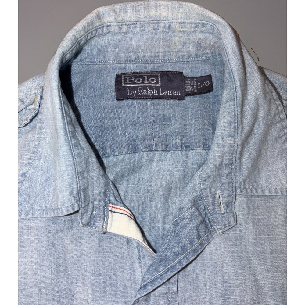 Polo Ralph Lauren Shirt Mens L Vintage 90s Military Chambray 109th Div Stencil - Picture 7 of 16